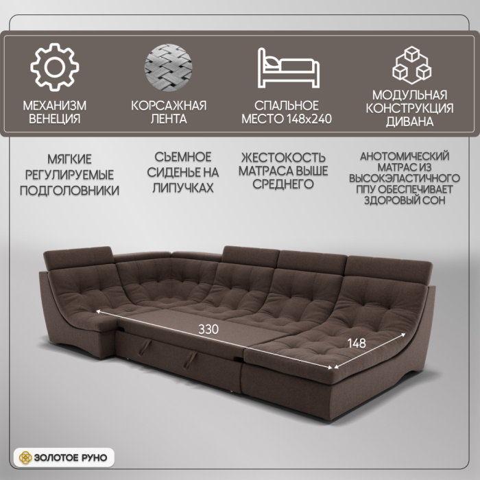 Диваны угловые в гостиную, П-образный диван Монако-4 ППУ, велюр