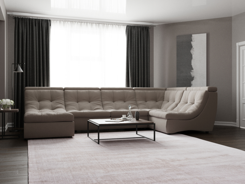 Диваны угловые в гостиную, П-образный диван Монако-4 ППУ, велюр