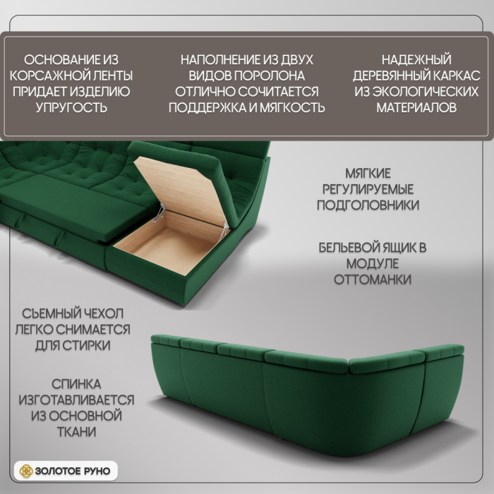 Диваны угловые в гостиную, П-образный диван Монако-4 ППУ, велюр