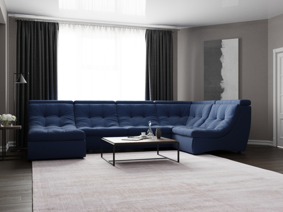 Диваны угловые в гостиную, П-образный диван Монако-4 ППУ, велюр